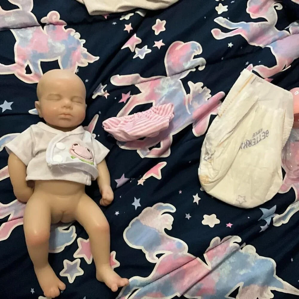 🆕33cm Reborn Baby Girl Sleeping closed mouth  Full Body Silicone Reborn Dolls